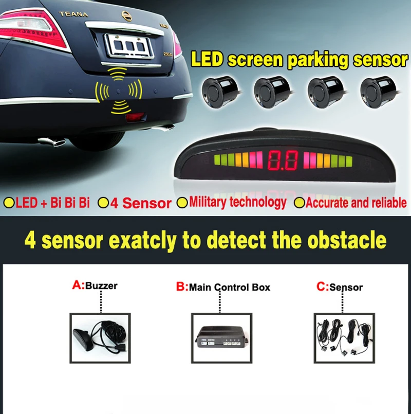 8 Sensores, Backlight Display, Reverse Backup Radar, Monitor Detector System, 12V