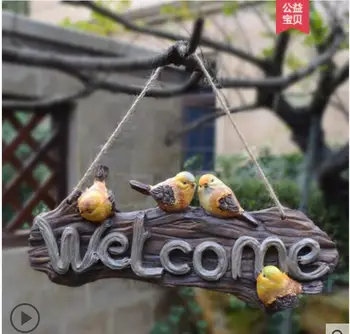 

3 Bird Outdoor Garden Courtyard House wall decoration Resin welcombe welcome card Garden Farm Decoration