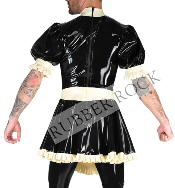 Латексная резина Missy Maid наряд Мужская латексная Униформа Платье с Apon& Latex леггинсы