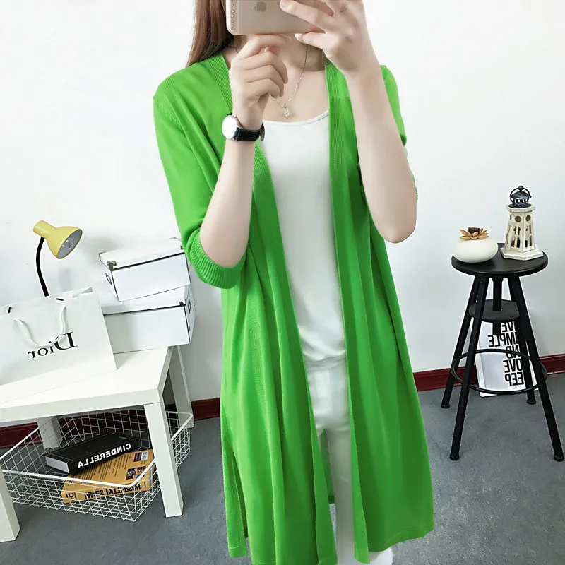 Silk Cardigan 2019 Female Half Sleeves Summer High End Casual Long V-ncek Knitted Sheer Thin Women Kimono Tops Beach |