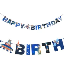 UFO Solar System Outer Space Happy Birthday Banner Party Decorations Baby Shower Spaceship Astronaut Rocket Party Supplies alloy plastic ufo spaceship model space craft 5pcs set