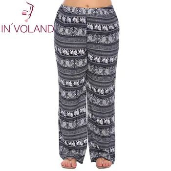 

IN'VOLAND Big Size Women Trousers Bohemian Print Spring Autumn Casual Beach Loose Flat Fit Large Full Pants Plus Size XL-5XL