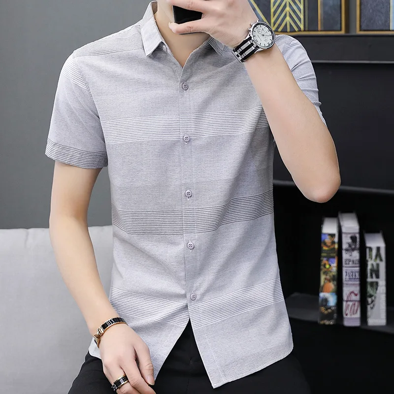 

Summer Mens Shirts Slim Fit Spliced Male Shirt Casual Gray Green M-3XL Man's Short Sleeve Shirt
