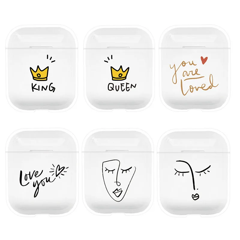 

Hard PC Transparent Headphone Case for Apple Airpods Abstract Art Line Face Pattern Bluetooth Wireless Earphone Shockproof Cover