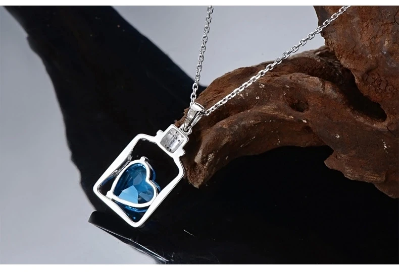 CaiMao 18KT/750 White Gold 3.83 ct Natural IF Blue Topaz & 0.05 ct Full Cut Diamond Engagement Gemstone Pendant Jewelry