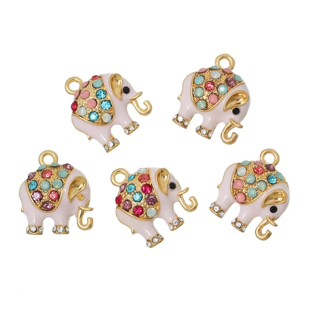 

DoreenBeads Charm Pendants Elephant Gold color Pink Multicolor Rhinestone Enamel 18mm( 6/8") x 15mm( 5/8"), 5 PCs