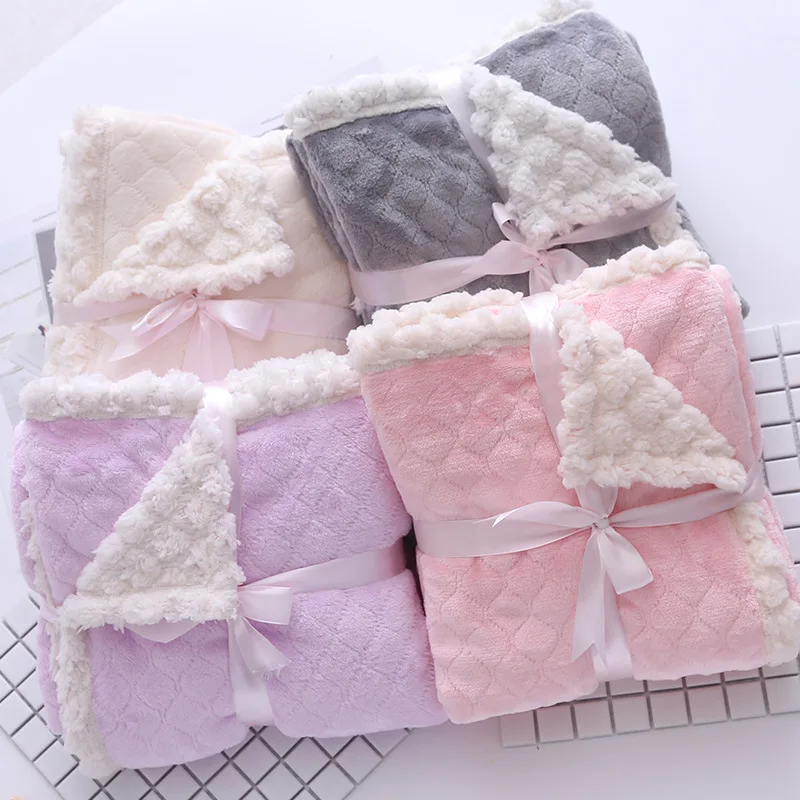 

Winter Plush Plaid On Sofa Decorative Fleece Blankets Pink Purple White Fluffy Throw Blanket For Bed