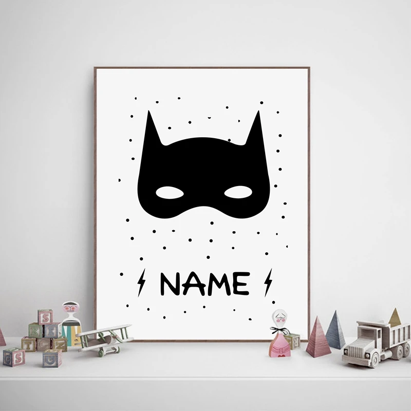 

Batman Boys Bedroom Print Nursery Wall Art Decor , Superhero Poster Personalised Custom Name Canvas Painting Kids Boy Room Decor