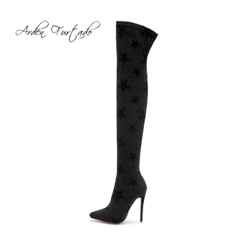 

Arden Furtado autumn high heels 12cm stilettos slip on sexy stars Stretch boots ladies black over the knee thigh boots women 41