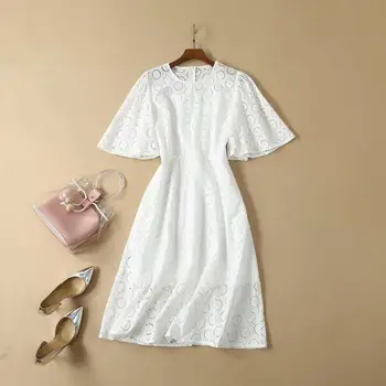 

New clothes for women in Europe and the United States for the summer of 2019 5 minutes of sleeve Hollow-out embroidered dress