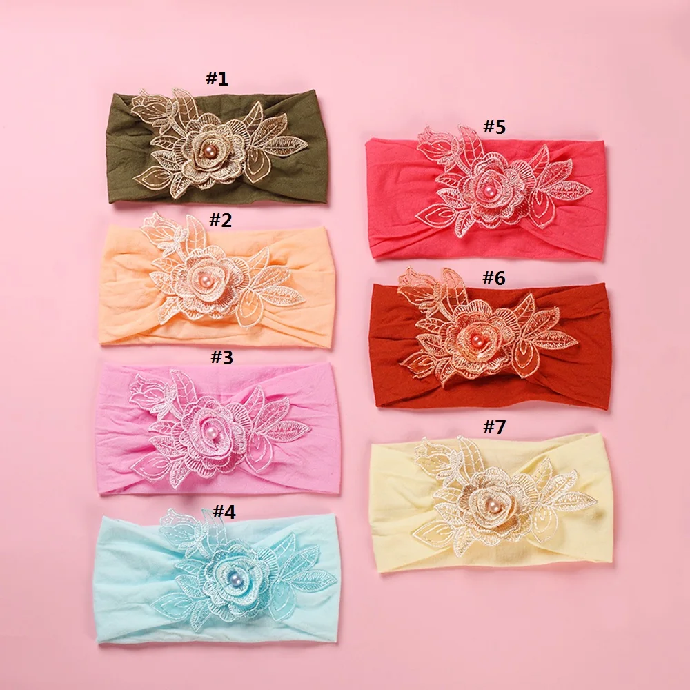 

24pc/lot Boutique Infant Baby Flower Headbands Lace Flower on Wide Nylon Headbands for Children Girls Hair Accessories