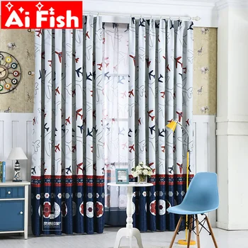 

Plane Tulle Boys Kids Curtains Cartoon Curtain Fabric For Living Room Blackout Finished Curtains For Children's Bedroom AP334&30