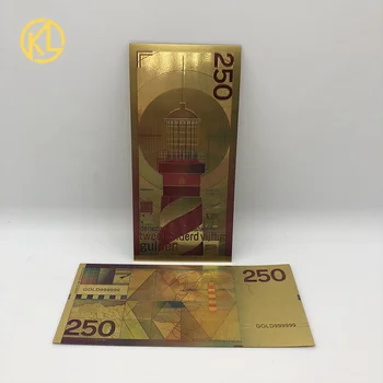 

NEW 100pcs Colored Netherlands 250 Dutch guilder Gold 999999 Banknote the nice souvenir collection ticket for old currency money