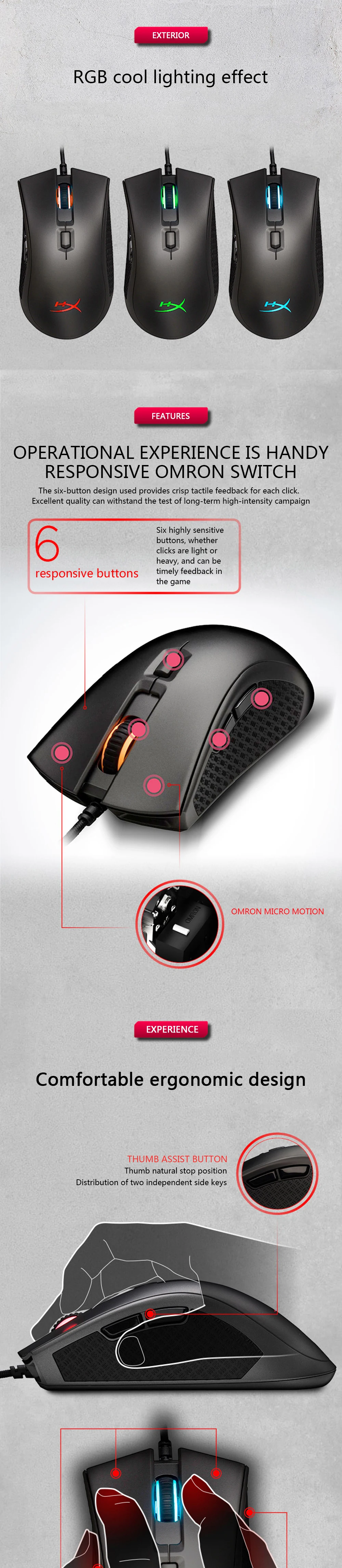 Проводная мышь kingston 3389 с сенсором HyperX Pulsefire FPS Pro RGB, игровая мышь с родным dpi до 16000 Pixart E-sports mouse