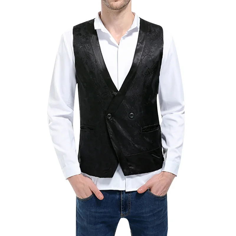 

Men's 2019 New Fashion Vest Double-breasted button Style Dark Grain Design Fashion solid color Shujin FF