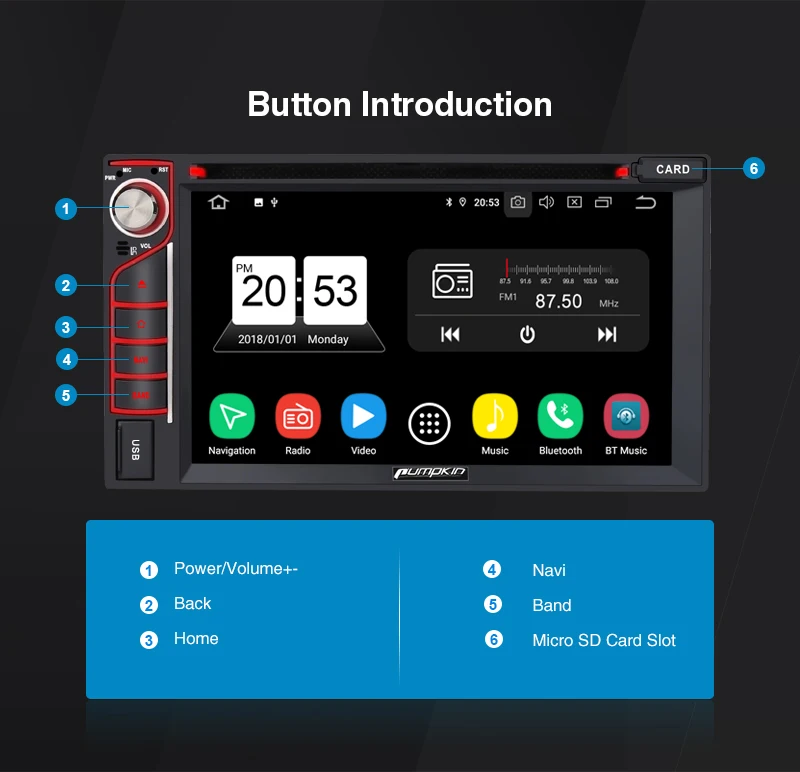 Best Pumpkin 2 Din 6.2"Universal Android 9.0 GPS Car Radio RAM 4G ROM 32G Stereo Audio Player GPS Navigation Wifi OBD2 DAB FM RDS 21