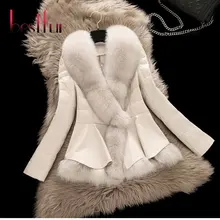 2016 New Winter Sheepskin Genuine Leather Down Coat Female Short Design Clothing Large Fox Fur Collar Outerwear Jacket Plus Size