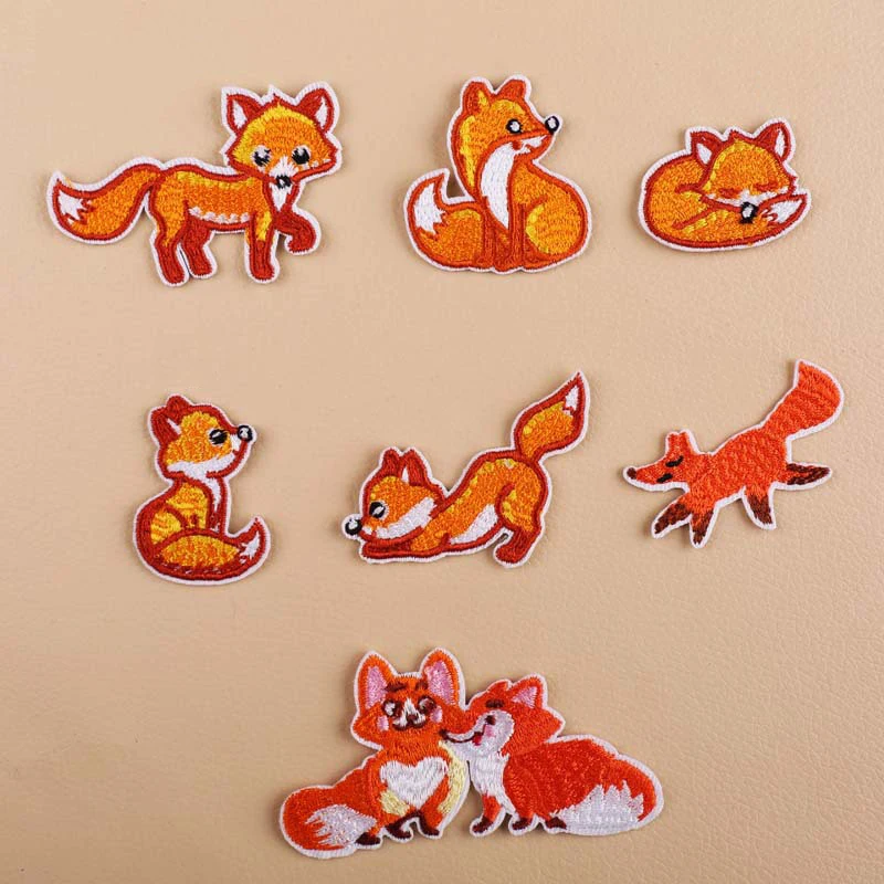 

20pcs Cartoon Animal Fox parches Iron On Patches Bordados Embroidered Patch For Clothing Garment Applique Jacket Jeans Patchwork