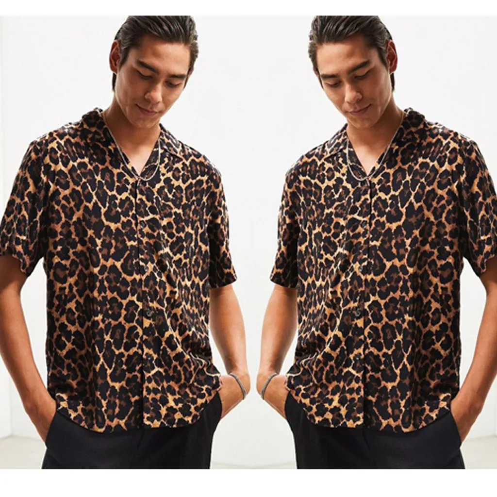 Мужская Летняя Модная Повседневная рубашка с леопардовым принтом и короткими рукавами