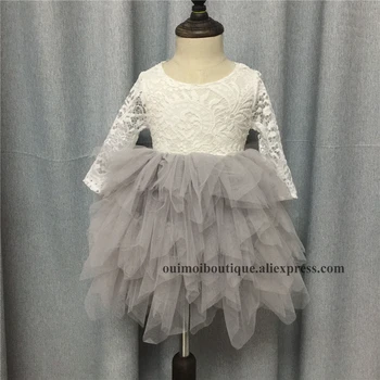 

2018 Mid-calf Girls Princess Dresses Lace 4 Tiered Tulle Maxi Dress Long Sleeve Kids Wedding Party Children Clothes Mint Hot pin