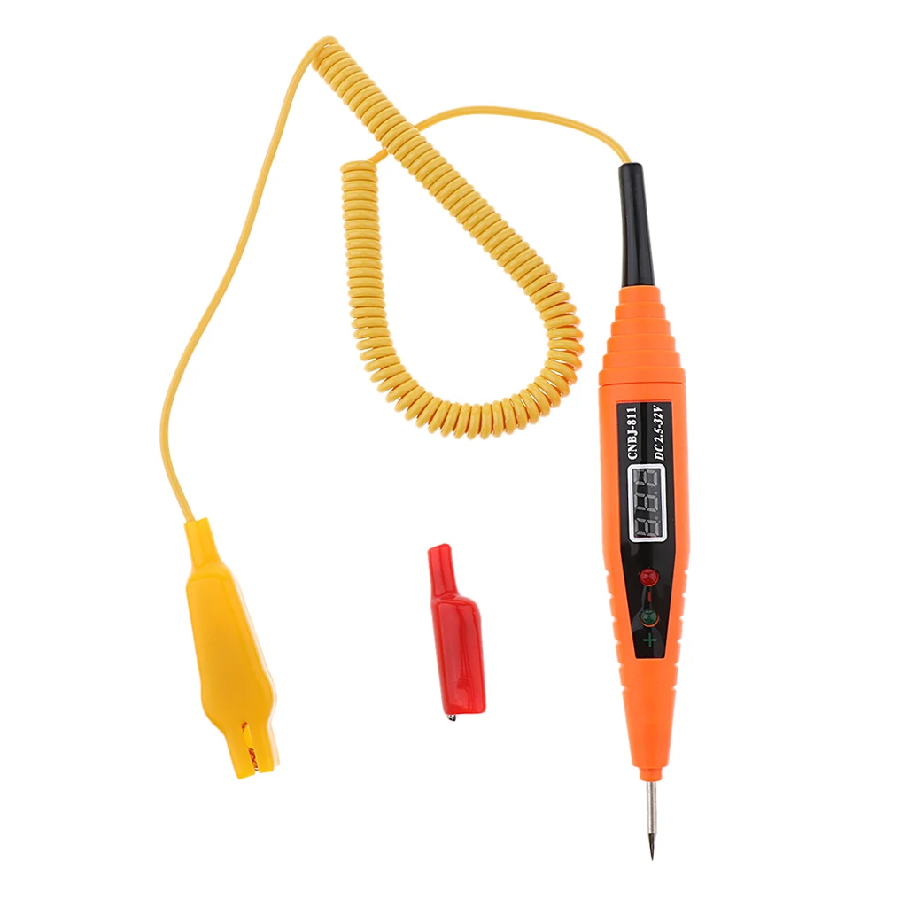 Heavy Duty DC 2.5-32V Digital Electric Circuit Tester Pen Waterproof Car Boat Vehicle Voltage Tester LCD Display Alligator Clip 