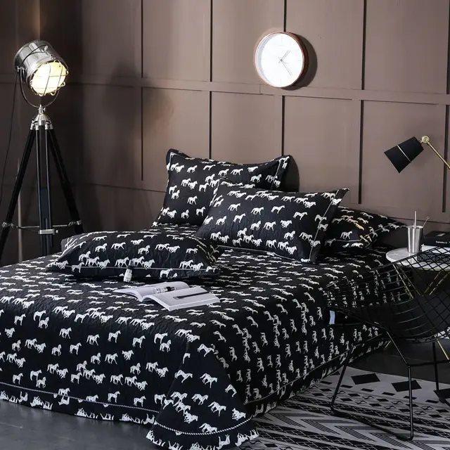 Green Quilted Bed Cover Set 230x250cm Size Fresh Style Blanket+2pcs