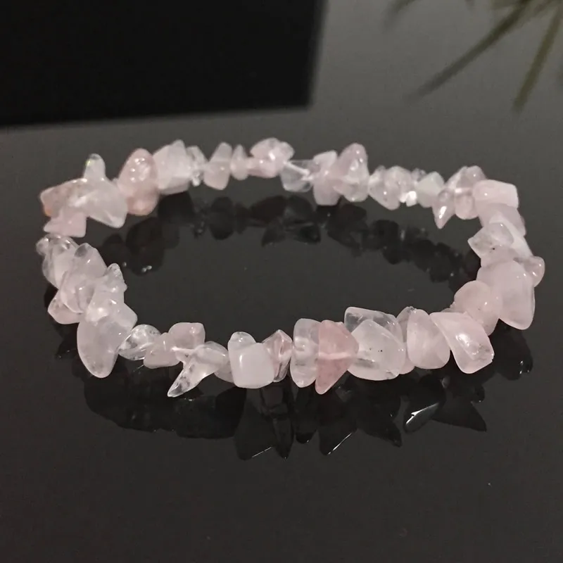 

Women Bracelets Healing Balance Raw Nuggets Natural Rose Crystal Quartz Chip Stone Beads Meditation Jewelry Quartz Bracelets