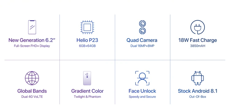 UMIDIGI UMI Z2 6GB RAM 64GB ROM Helio P23 MTK6763 2.0GHz Octa Core 6.2 Inch FHD+ Full Screen Quad Camera Android 8.1 4G LTE Smartphone