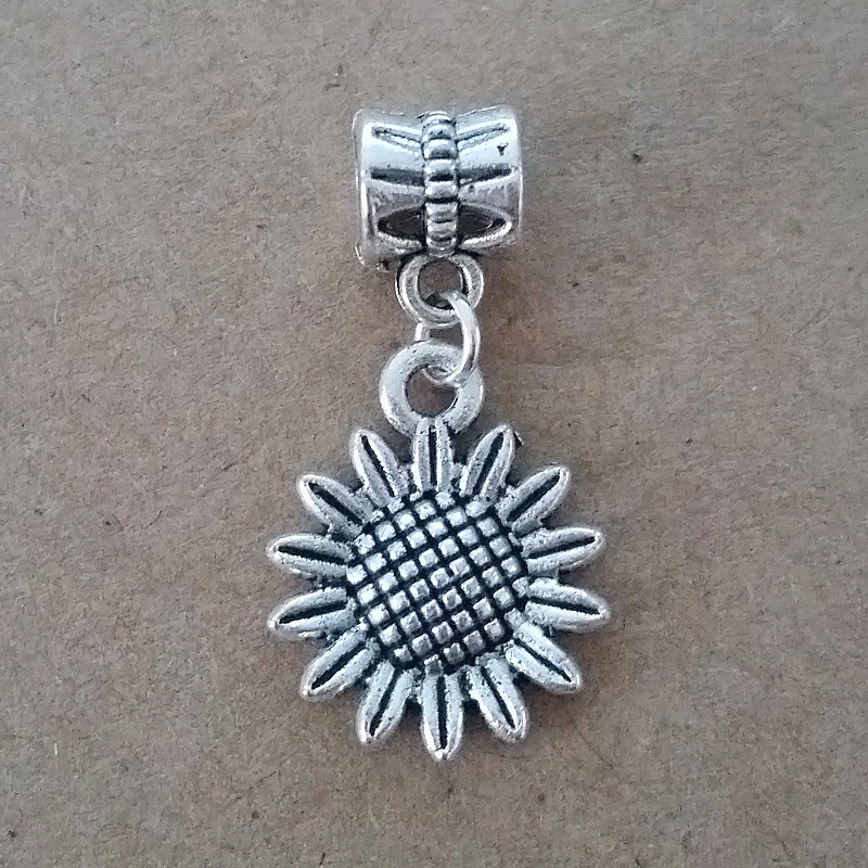 Sunflower Loose Spacer Beads Charms Jewelry Making Silver Fit Bracelets