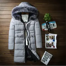 

2017 Winter New Men's Clothing Fur Collar Wadded Jacket Slim Solid Color Long Design Cotton-padded Jacket Male Parkas