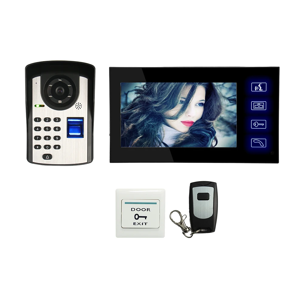 

FREE SHIPPING 7" Screen Video Door Phone Doorbell Intercom System + Waterproof Fingerprint Code Keypad Remote Access Door Camera