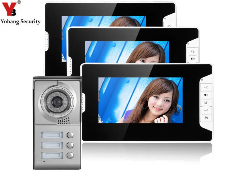 Yobang Security Free ship villa door intercom 7 inch colorful digital screen 3 monitors Multi Apartment building Video intercom Yobang Security Free ship villa door intercom 7 inch colorful digital screen 3 monitors Multi Apartment building Video intercom