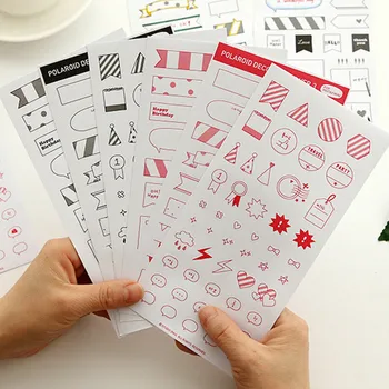 

18 Sheets Polaroid Photo Decorative Self Adhesive Sticker DIY Scrapbook Craft Stickers Black Pink Stationery School Supplies