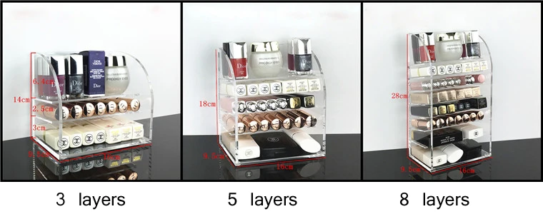 Прозрачный акриловый Органайзер для макияжа Губная Помада Держатель лака для ногтей Настольный органайзер для косметики коробка для хранения косметики контейнер для инструментов