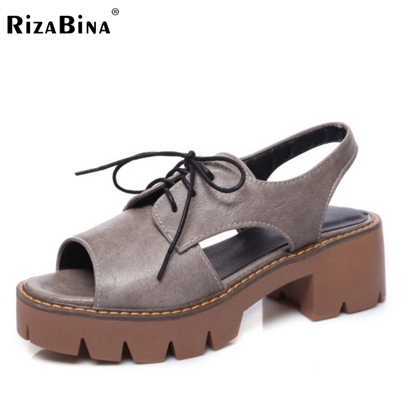 

RizaBina Size 34-43 Vintage Women High Heel Sandals Cross Strap Platform Hollow Out Thick Heel Sandals Summer Vacation Shoes
