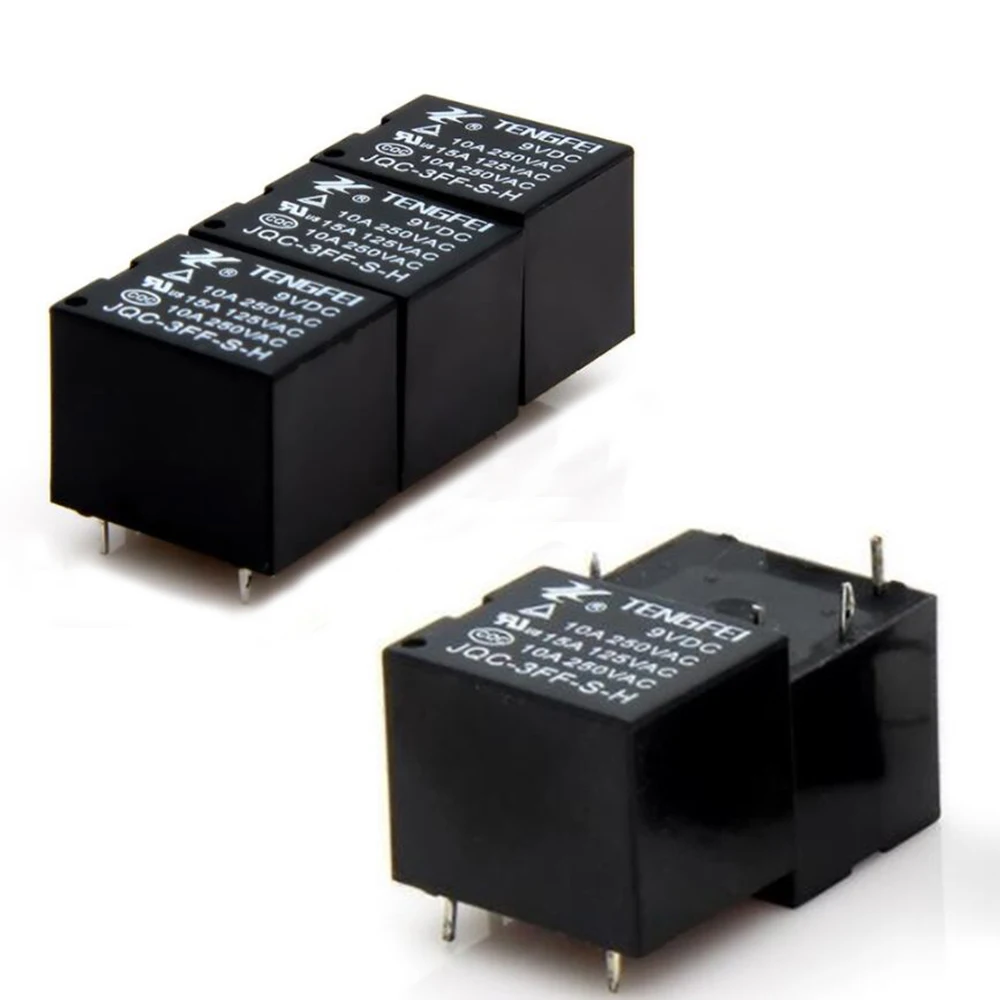 5PCS T73 Small Normally Open Black Relay 9V 4 Pins 10A