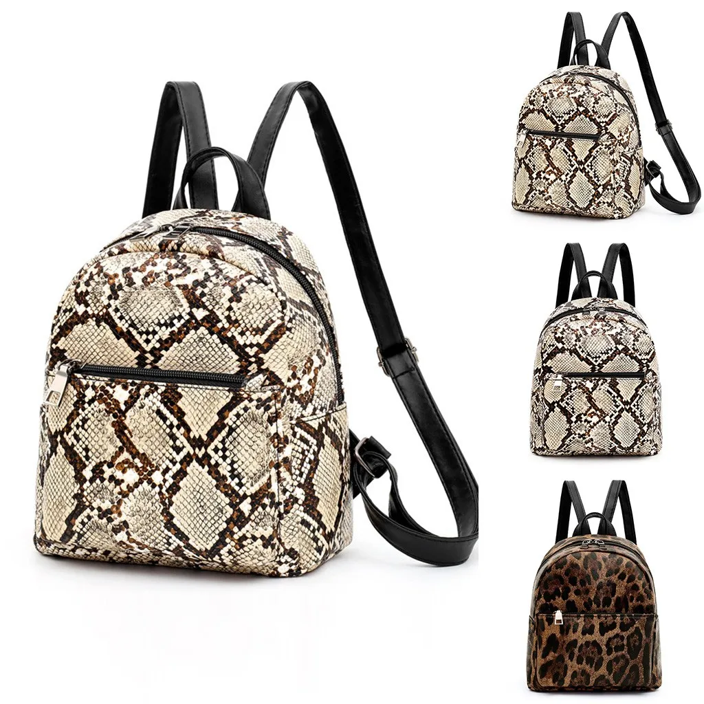 High Quality Leather Leopard Backpack Women School Rucksack College Style Double Shoulder Bags Satchel Backpacks JUNE18