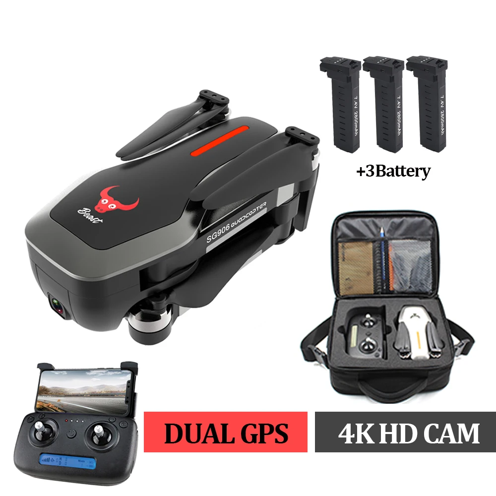 Квадрокоптер SG906 складной Дрон с камерой HD GPS 5G Wi Fi FPV 4K бесщеточный F11