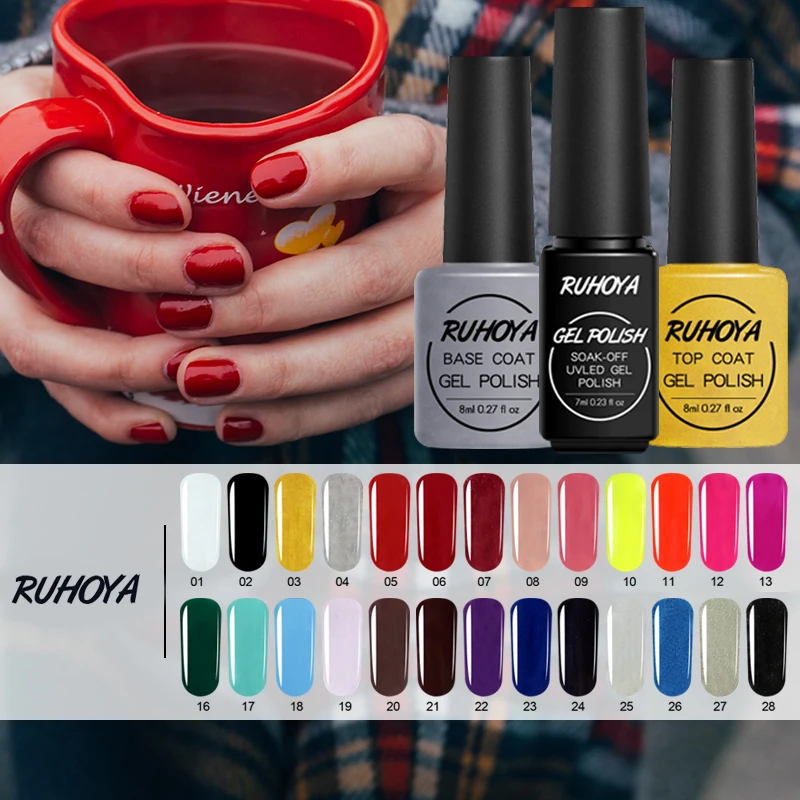 Ruhoya 7 мл УФ светодиодный Гель лак для ногтей Vernis Полупостоянный Сияющий Lucky