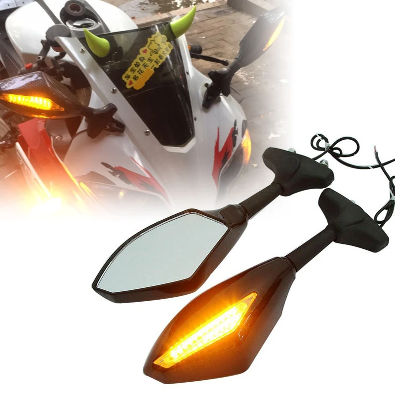 Motorcycle Led Turn Signal Side Mirrors for SUZUKI GSXR 600 750 1000 Kawasaki Ninja 250R 500R 650R