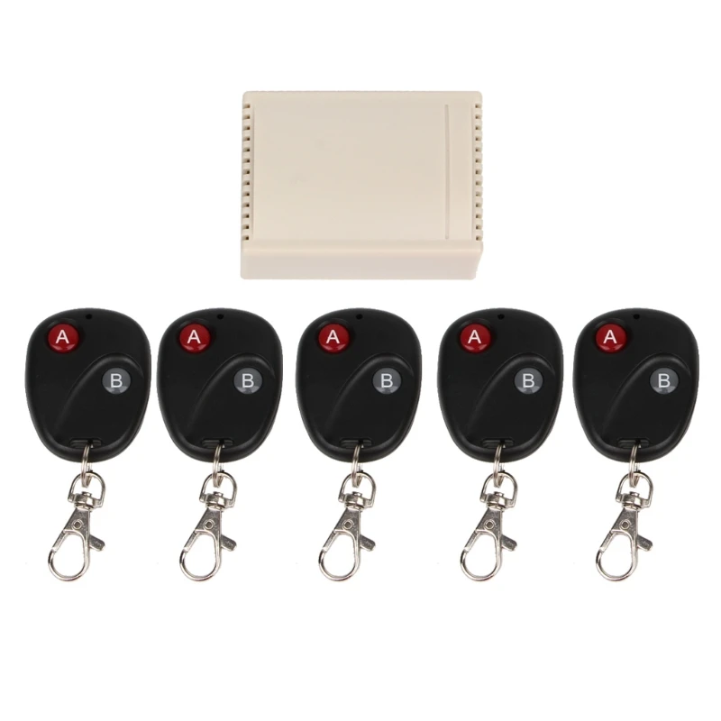 

315/433MHz DC 12V 2CH RF Wireless Remote Control Switch System Receiver + 5 2-Button Transmitters For Appliance Gate Garage Door