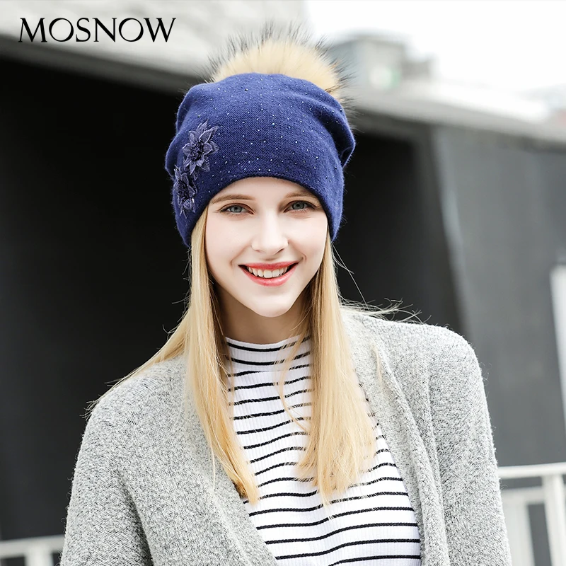 Зимняя женская вязаная шапка с шерстяным меховым помпоном высокого качества, зимние мягкие женские шапки Skullies, брендовая Новая мода