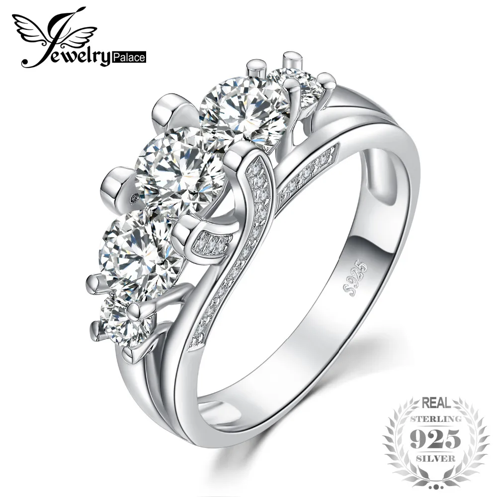 JewelryPalace Vintage 3 Stone 2.8ct Cubic Zirconia Engagement Wedding Bands Rings For Women Genuine 925 Sterling Silver Jewelry