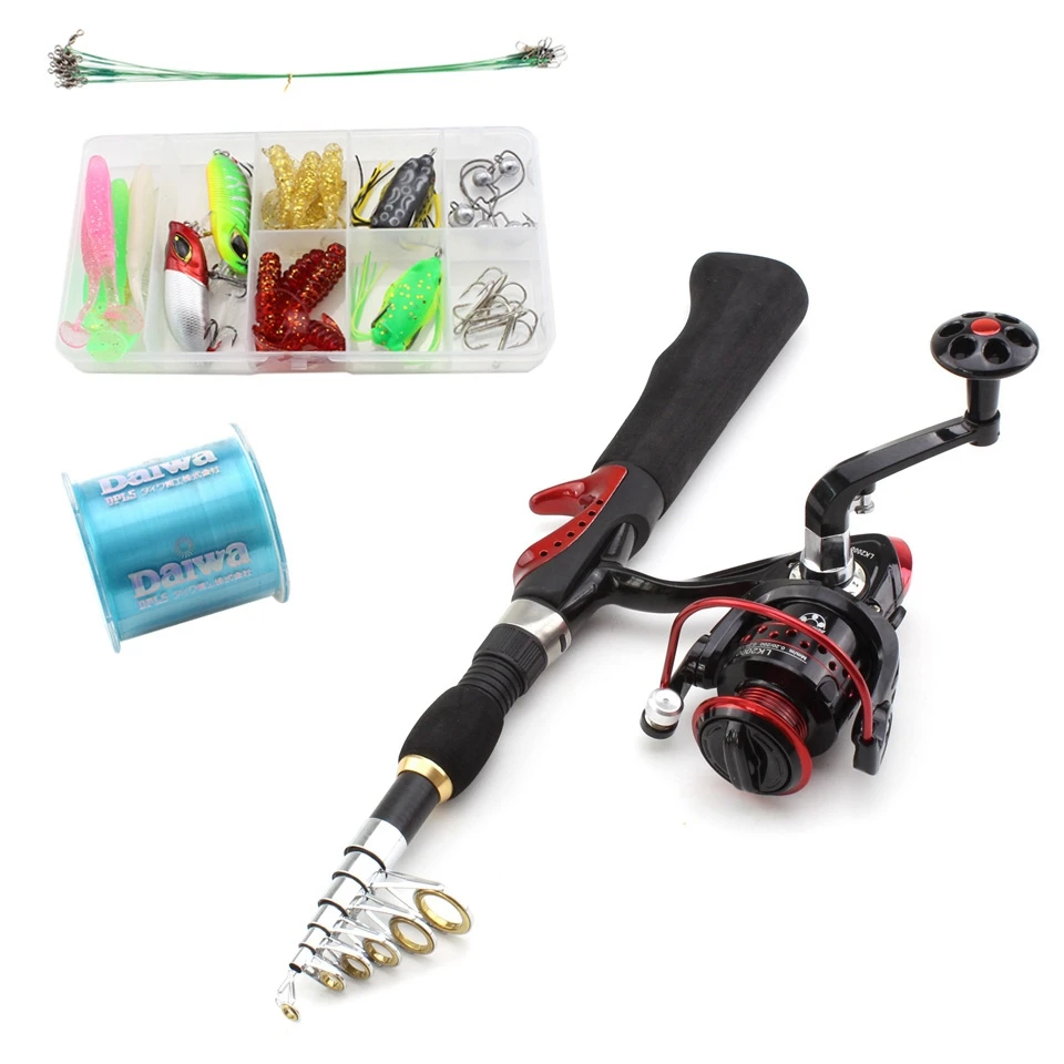 Bolsa de Viagem Telescópica Mini Pesca Rod Linha Reel Combo Kit Completo Engrenagem Spinning Pesqueiro Lures Ganchos 1.65 m 4 Reel Combo Kit Completo Engrenagem Spinning Reel