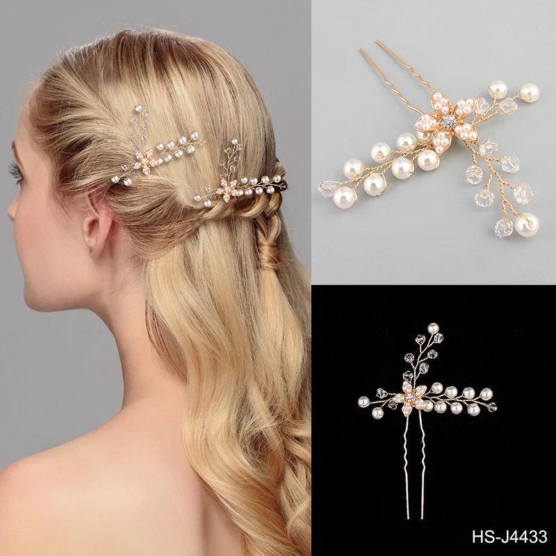 fashion elegant simple handmade pearl with crystal hair pin wedding