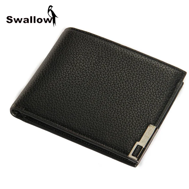 SWALLOW Casual Style Men's Short Wallet Leather With Photo Holder Fashion Business Male Purse