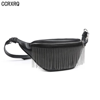 

Tassels Waist Bags For Women High Quality PU Leather Ladies Waist Packs Handy Black Belt Bag Female Fashion Fanny Pack Chest Bag