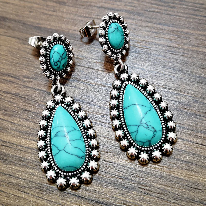 

Tisonliz Vintage Water Drop Green Stone Drop Earrings For Women Wedding Dangle Earrings Female Party Jewelry Gift Dropshipping