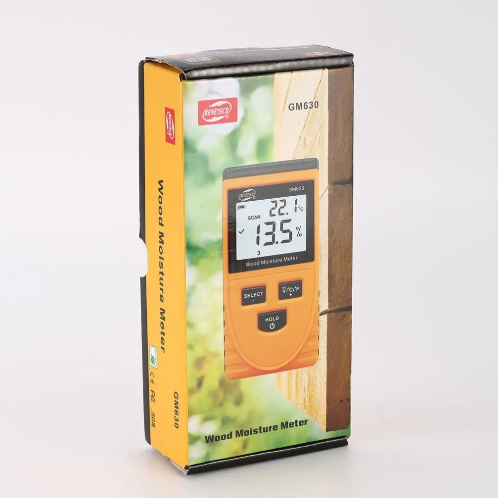 BENETECH GM630 Digital LCD Display Wood Moisture Meter Humidity Test Timber Paper Tree Damp Detector Density Hygrometer