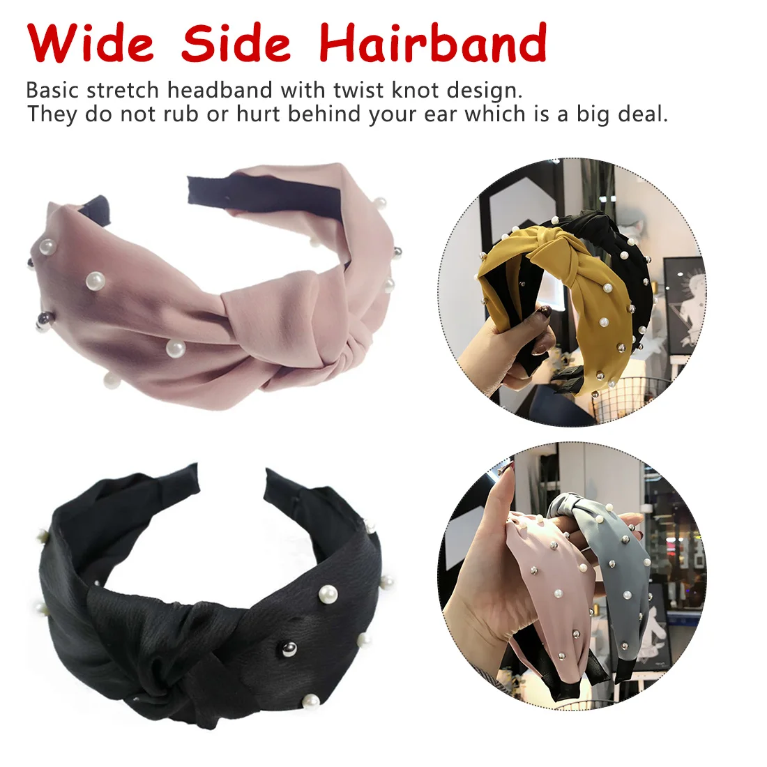 

Chic Fashion Wide Side Hairband Lovely Turban Head Band Pearl Hair Accessories Fresh Women Hair Hoop Hair Bands